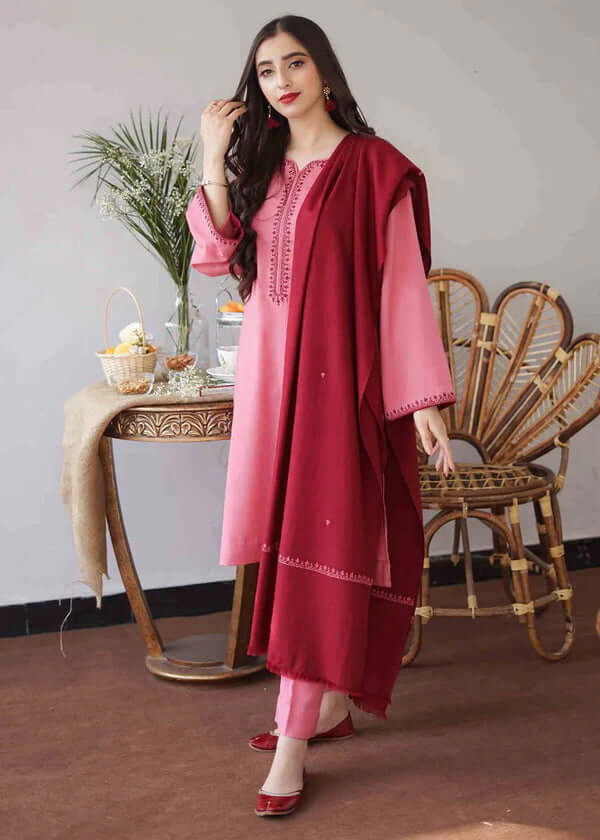 Dhanak Full Embroidered Unstitched 3PC Suit with Digital Printed Pashmina Wool Shawl