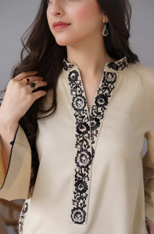 Dhanak Full Embroidered Unstitched 3PC Suit with Pashmina Wool Shawl - Image 5