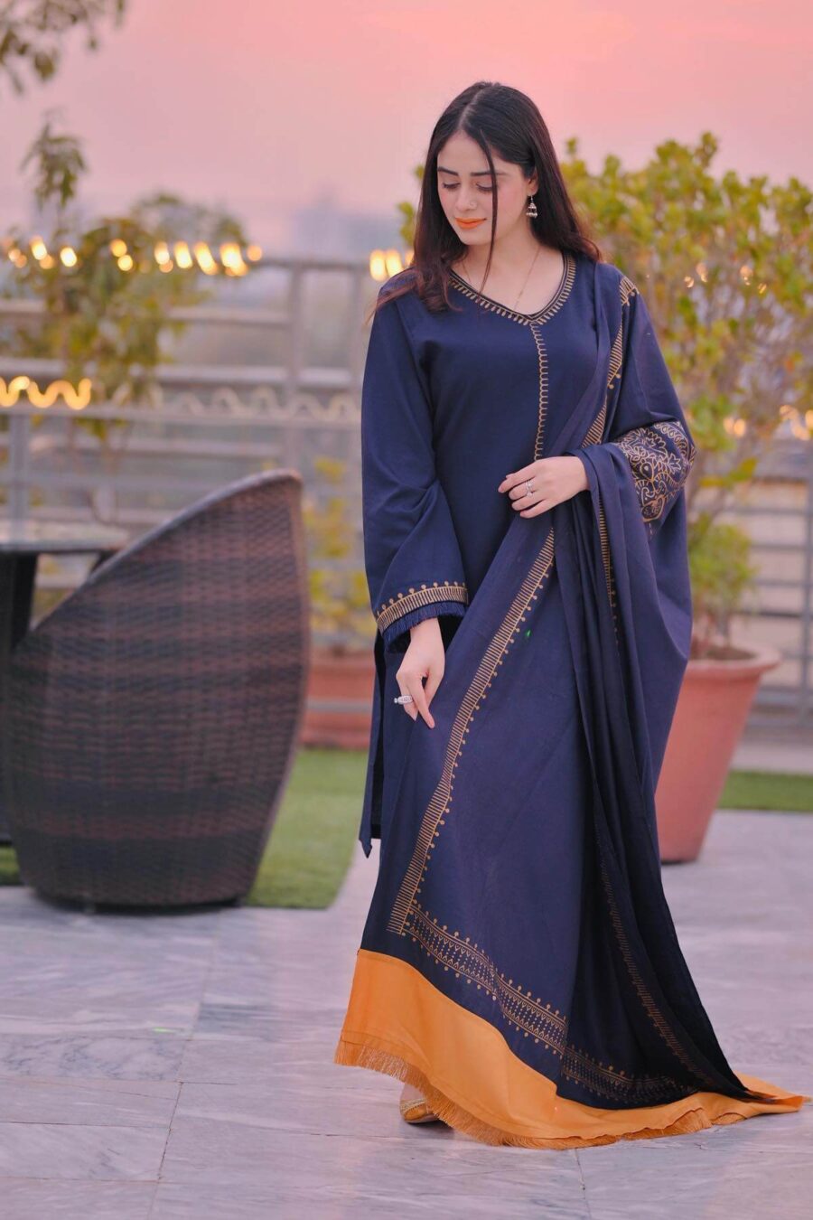 Dhanak Full Embroidered Unstitched 3PC Suit with Digital Printed Pashmina Wool Shawl