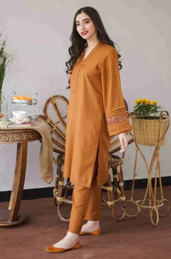 Dhanak Full Embroidered Unstitched 3PC Suit with Digital Printed Pashmina Wool Shawl - Image 5