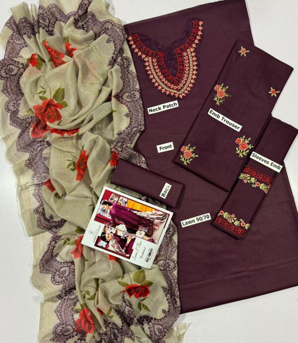 3-Piece AirJet Lawn Embroidered Suit with Digital Printed Diamond Dupatta - Image 13