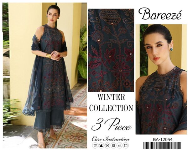 Bareeza - 3PC Dhanak Embroidered Suit with Wool Shawl - Image 8