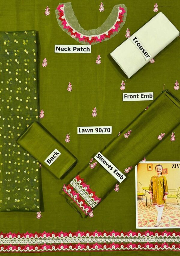 Kids 3PC Embroidered Lawn Suit – Elegant Festive Wear (Ages 5-12 Years) - Image 7
