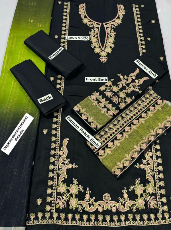 3-Piece AirJet Lawn Embroidered Suit with Digital Printed Diamond Dupatta - Image 11