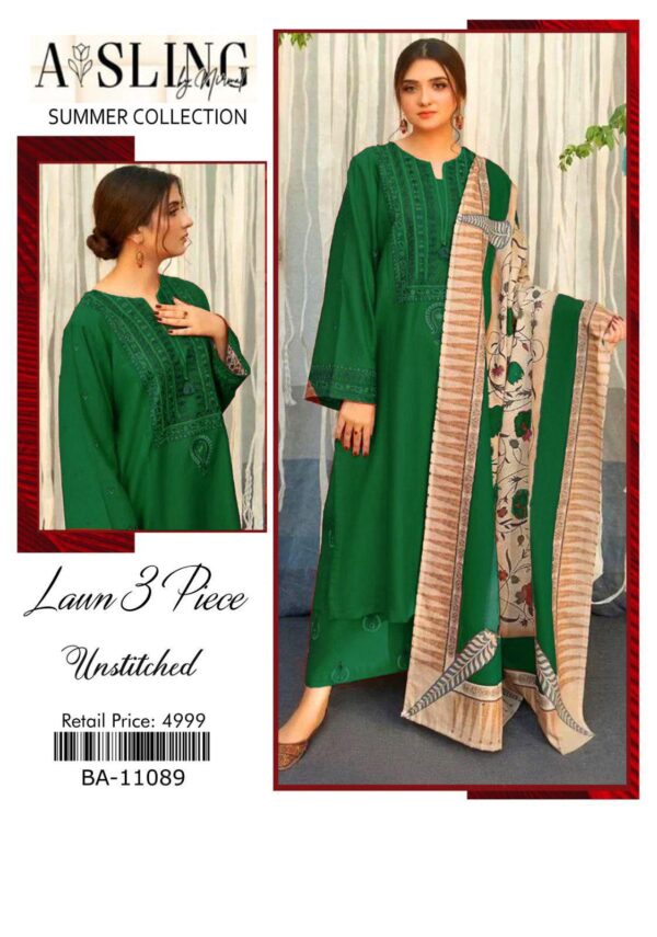 3-Piece AirJet Lawn Embroidered Suit with Digital Printed Diamond Dupatta - Image 8