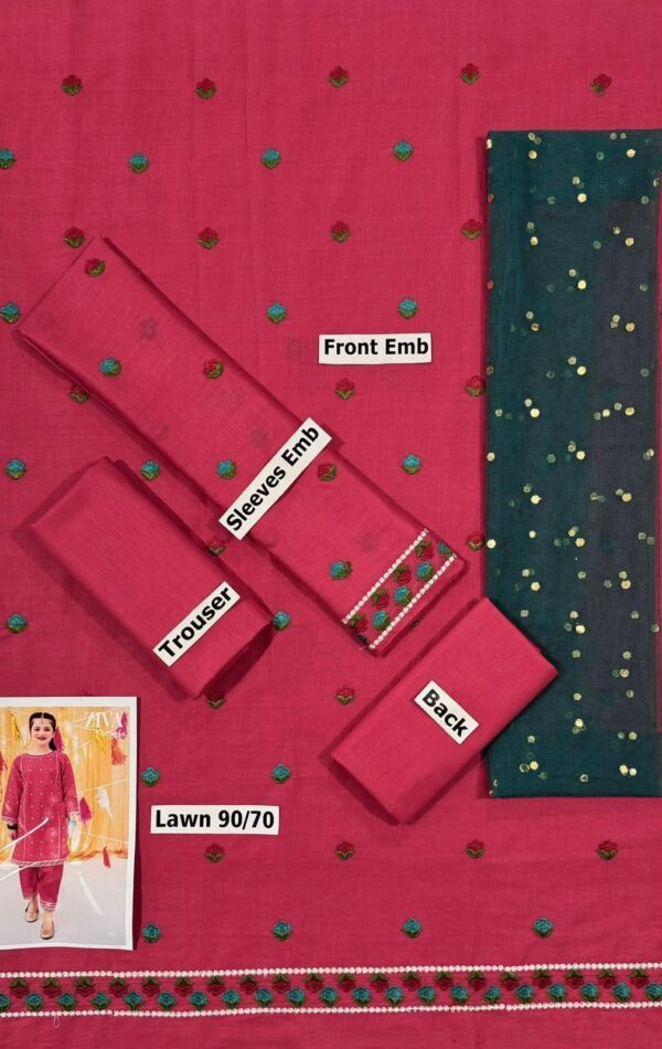 Kids 3PC Embroidered Lawn Suit – Elegant Festive Wear (Ages 5-12 Years) - Image 3