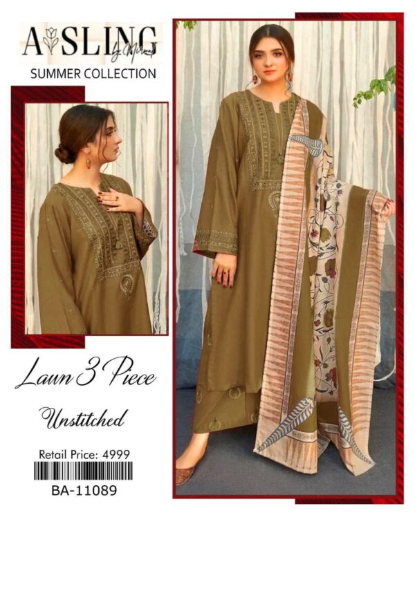 3-Piece AirJet Lawn Embroidered Suit with Digital Printed Diamond Dupatta - Image 6