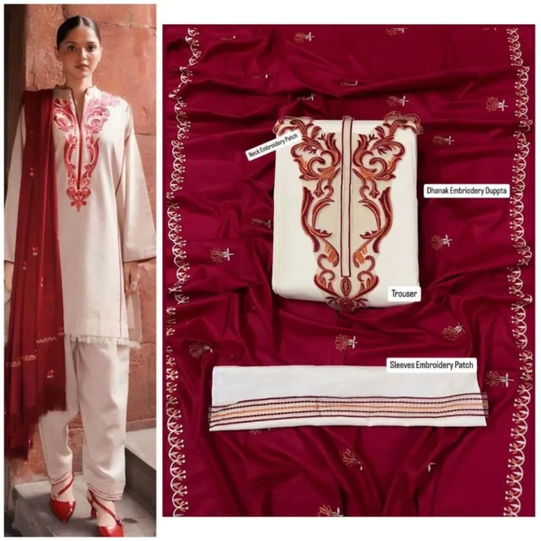 Dhanak Full Heavy Embroidery 3PC Suit - Zara Shahjahan - Image 2