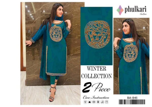 PHULKARRI BA846 – 2PC Soft Katan Silk Embroidered Suit - Image 2