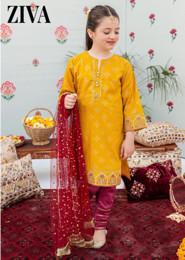 Kids 3PC Embroidered Lawn Suit – Elegant Festive Wear (Ages 5-12 Years)