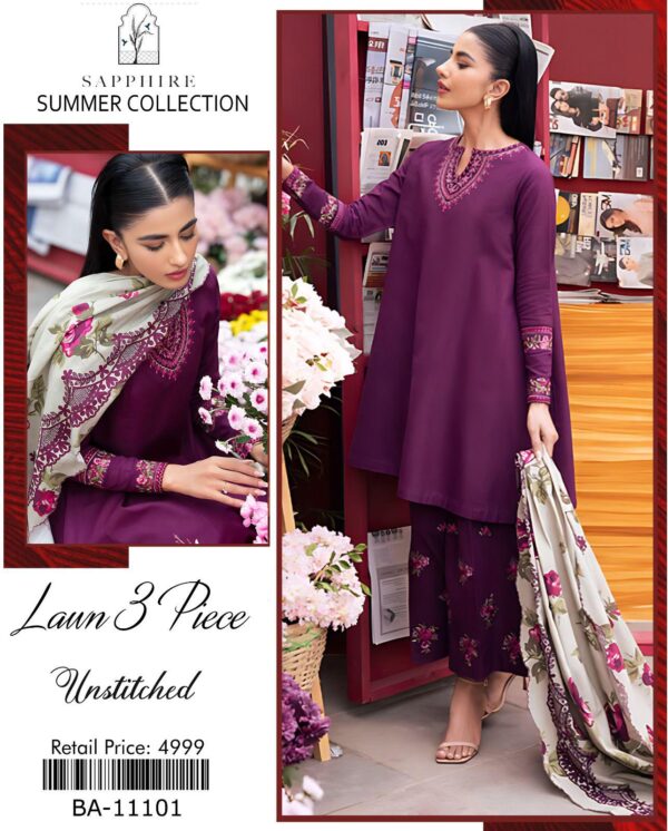 3-Piece AirJet Lawn Embroidered Suit with Digital Printed Diamond Dupatta - Image 12
