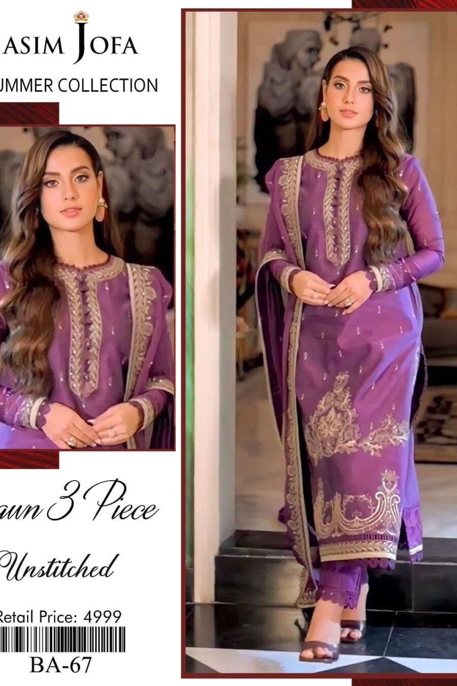Asim Fofa 3PC Embroidered Lawn Suit –