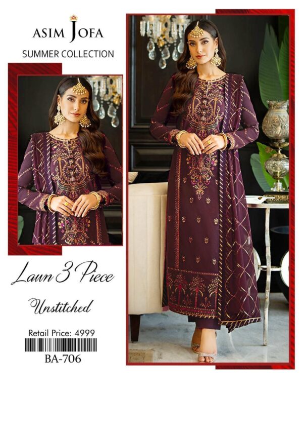 Asim Fofa 3PC Embroidered Lawn Suit – - Image 3