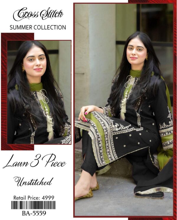3-Piece AirJet Lawn Embroidered Suit with Digital Printed Diamond Dupatta - Image 10