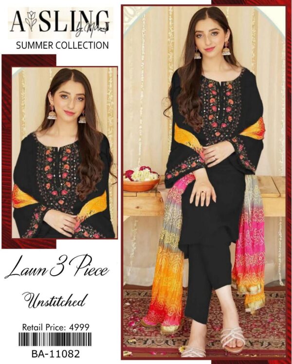 3-Piece AirJet Lawn Embroidered Suit with Digital Printed Diamond Dupatta - Image 4