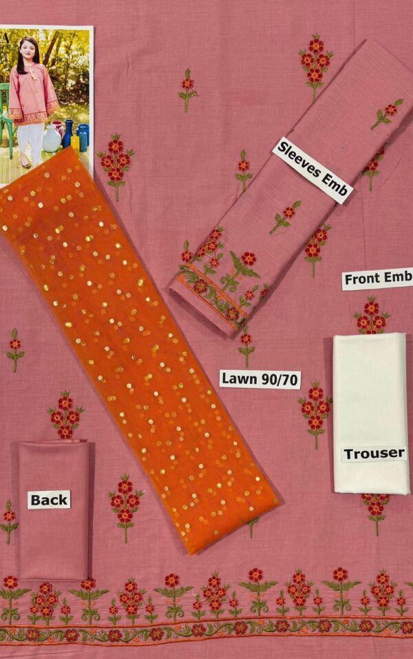 Kids 3PC Embroidered Lawn Suit – Elegant Festive Wear (Ages 5-12 Years) - Image 9