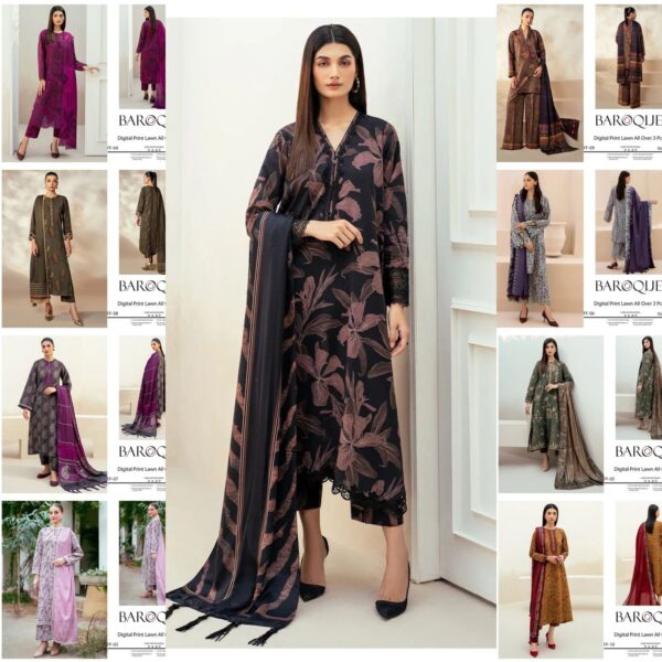 *BAROQUE AIRJET LAWN DIGITAL PRINT ALLOVER VOLUME 3Pc 10 Beautiful design*