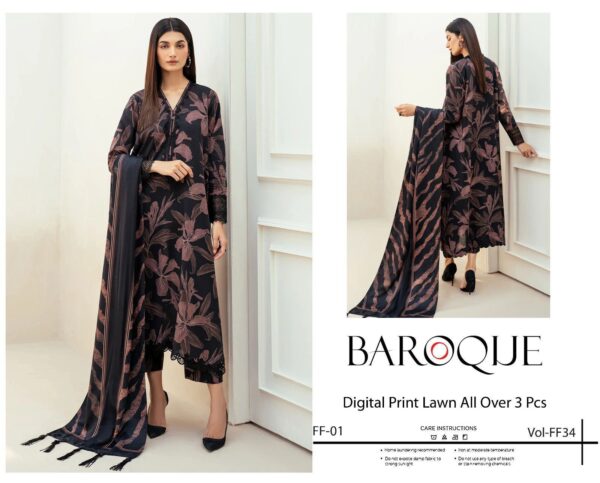 *BAROQUE AIRJET LAWN DIGITAL PRINT ALLOVER VOLUME 3Pc 10 Beautiful design* - Image 2