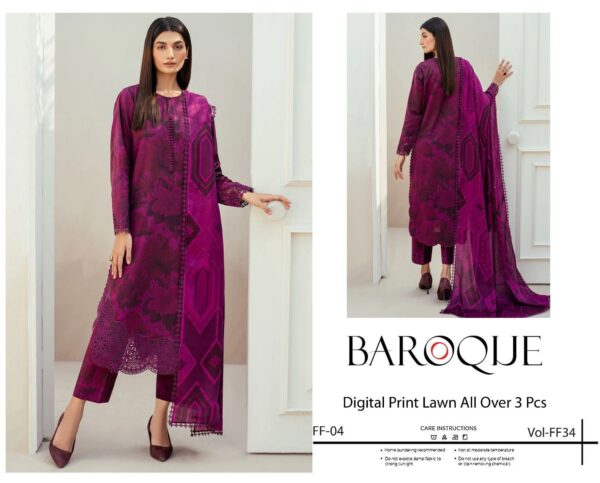 *BAROQUE AIRJET LAWN DIGITAL PRINT ALLOVER VOLUME 3Pc 10 Beautiful design* - Image 3