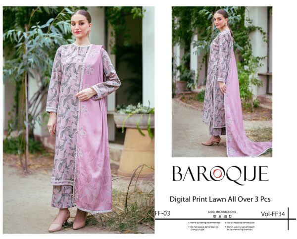 *BAROQUE AIRJET LAWN DIGITAL PRINT ALLOVER VOLUME 3Pc 10 Beautiful design* - Image 4
