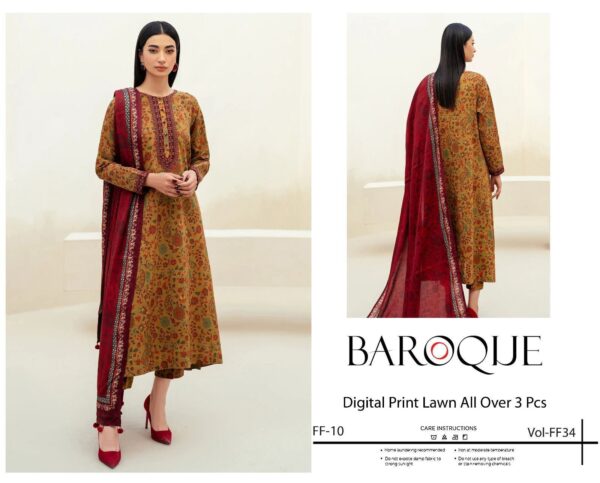 *BAROQUE AIRJET LAWN DIGITAL PRINT ALLOVER VOLUME 3Pc 10 Beautiful design* - Image 5