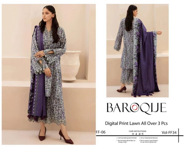 *BAROQUE AIRJET LAWN DIGITAL PRINT ALLOVER VOLUME 3Pc 10 Beautiful design* - Image 8