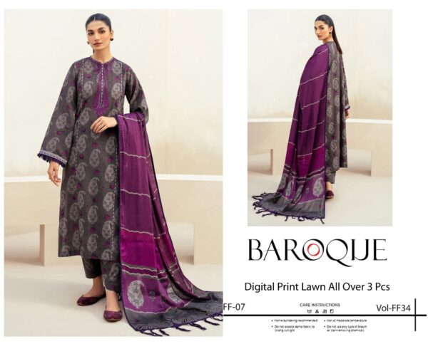 *BAROQUE AIRJET LAWN DIGITAL PRINT ALLOVER VOLUME 3Pc 10 Beautiful design* - Image 9