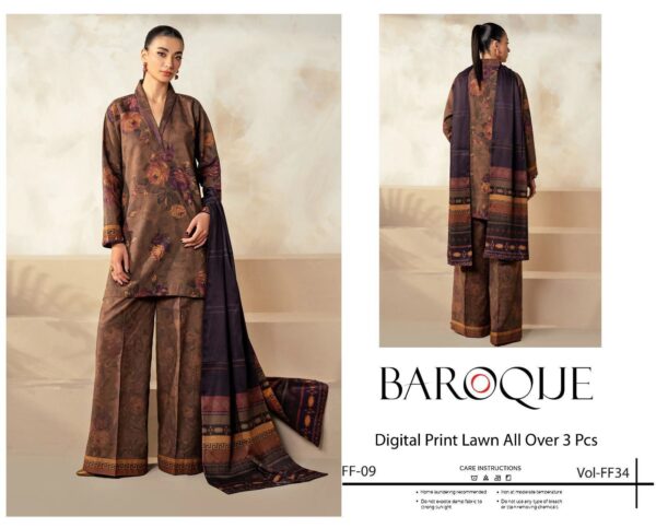 *BAROQUE AIRJET LAWN DIGITAL PRINT ALLOVER VOLUME 3Pc 10 Beautiful design* - Image 10