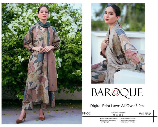 *BAROQUE AIRJET LAWN DIGITAL PRINT ALLOVER VOLUME 3Pc 10 Beautiful design* - Image 11