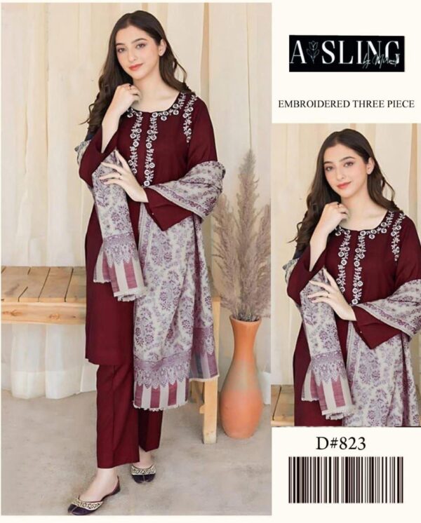 Dhanak Full Embroidered Unstitched 3PC Suit with Digital Printed Pashmina Wool Shawl