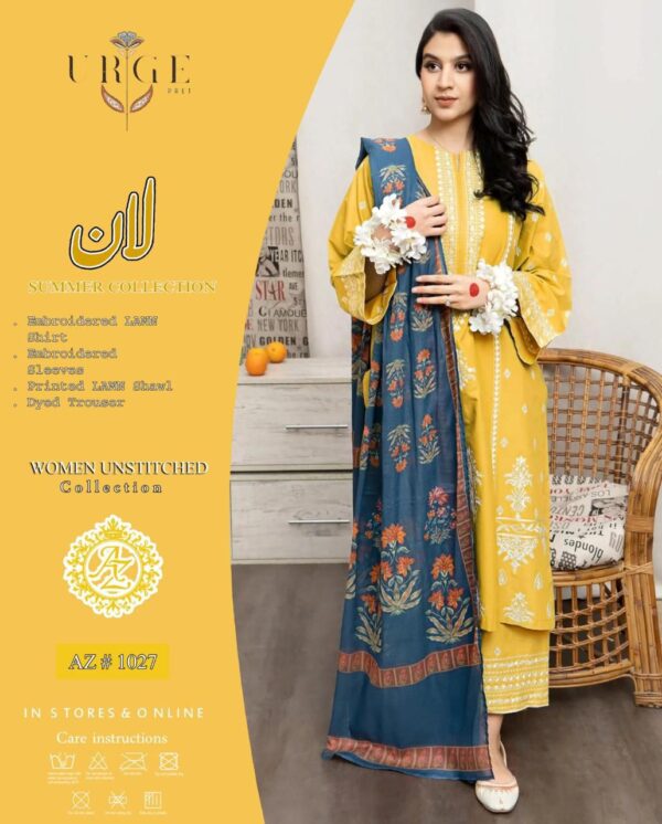 3PC Embroidered Lawn Suit with Digital Printed Dupatta