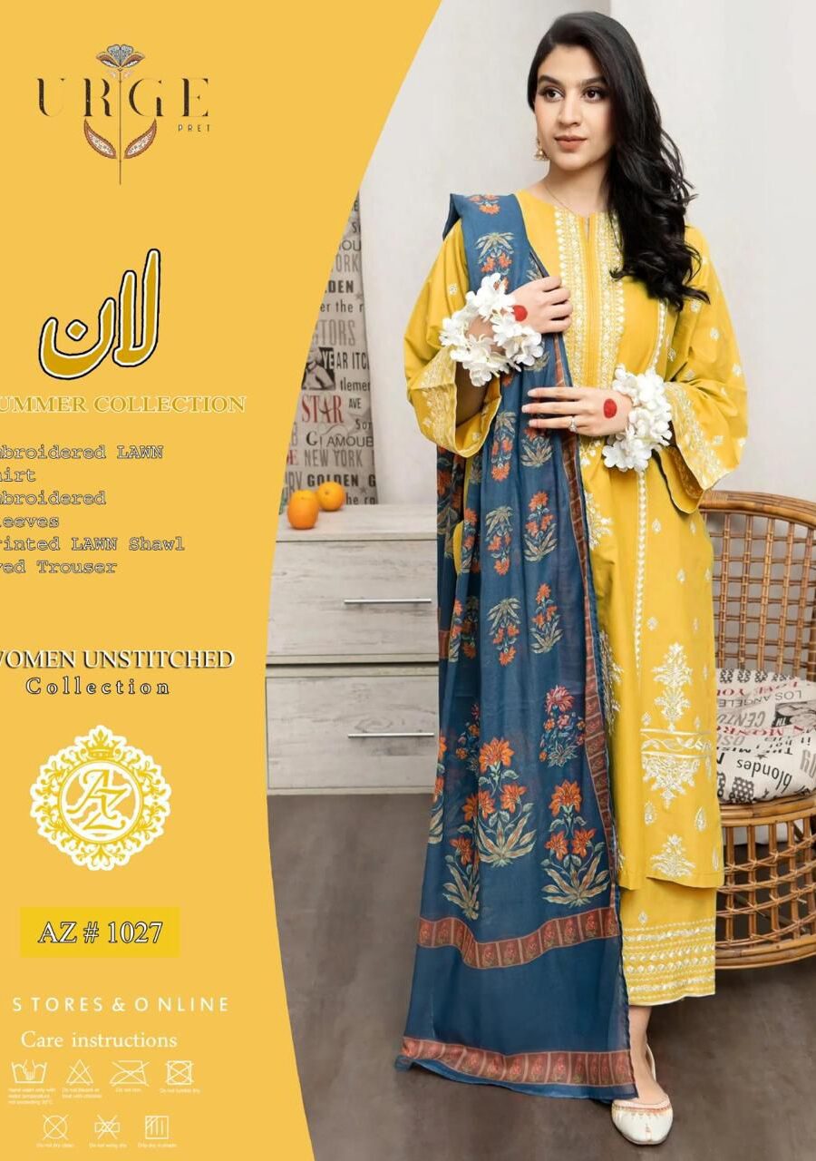 3PC Embroidered Lawn Suit with Digital Printed Dupatta