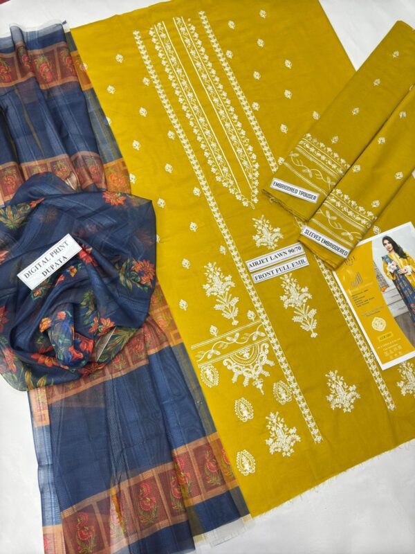 3PC Embroidered Lawn Suit with Digital Printed Dupatta - Image 2