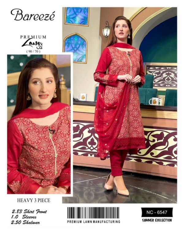 Bareeze code: 6547~3 Piece 
Fabric: A+ Best Quality Airjet Lawn 90/70