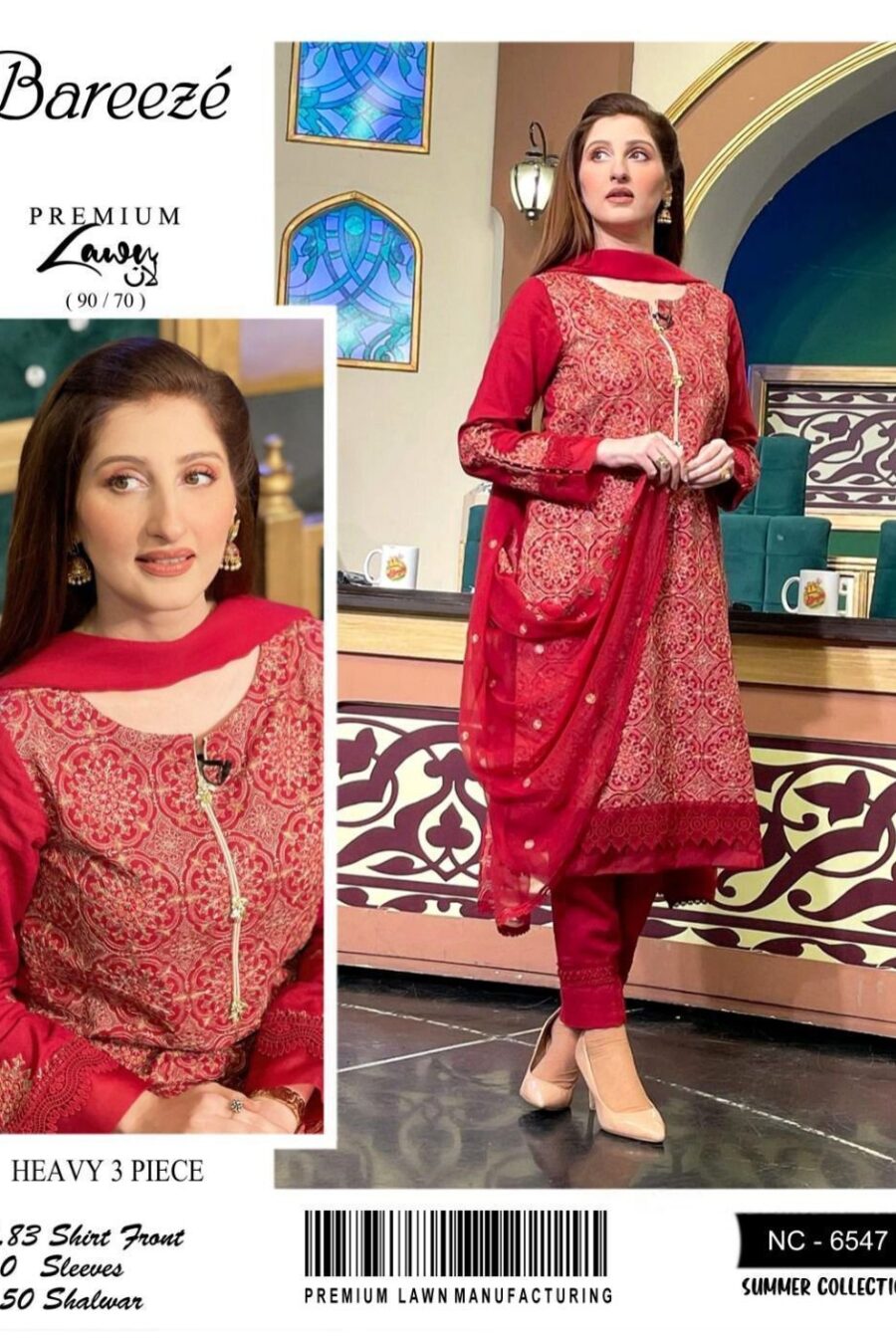 Bareeze code: 6547~3 Piece 
Fabric: A+ Best Quality Airjet Lawn 90/70