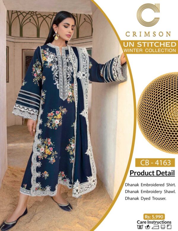 CRIMSON 4163_Luxury Embroidered 3-Piece*
*STUFF: Best Export Quality Airjet Lawn (90/70)*
