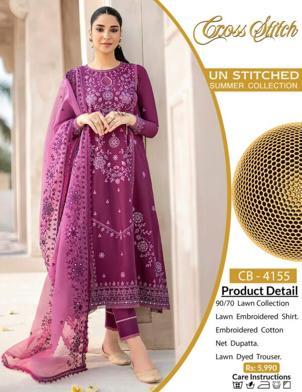 Cross Stitch 4155_Luxury Embroidered 3-Piece*
*STUFF: Best Export Quality Airjet Lawn (90/70)*